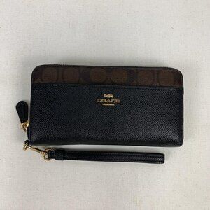 COACH Signature Canvas Accordion Zip Wallet with Wrist Strap - Luxury Essentials